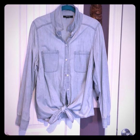 Style & Co. Tops - Light denim blue button up shirt w/ tie in front